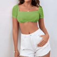 thumbnail image 4 of DuoJiaJ Women Fashion Soild Print Short Sleeve Top Lingerie Underwear With Bra Pads Sports Bras for Women Green, 4 of 5