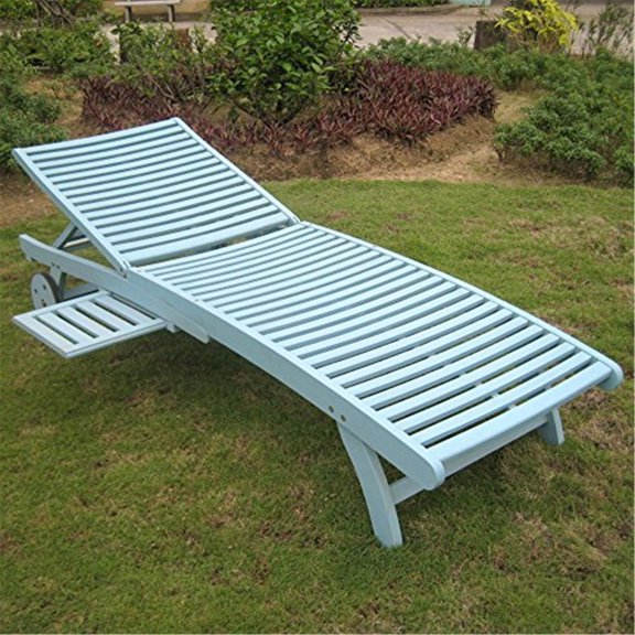 International Caravan Acacia Chaise Lounge With Pull Out Tray-Color:Sky Blue