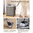 thumbnail image 3 of Laundry Hamper with Wheels, No Install Needed, 90L Divided Handwoven Hampers & 2 Removable Liner Bags, Rattan Clothes Laundry Basket with Lid & Handles, Foldable Hampers Gray 18x13x26.4 In, 3 of 8