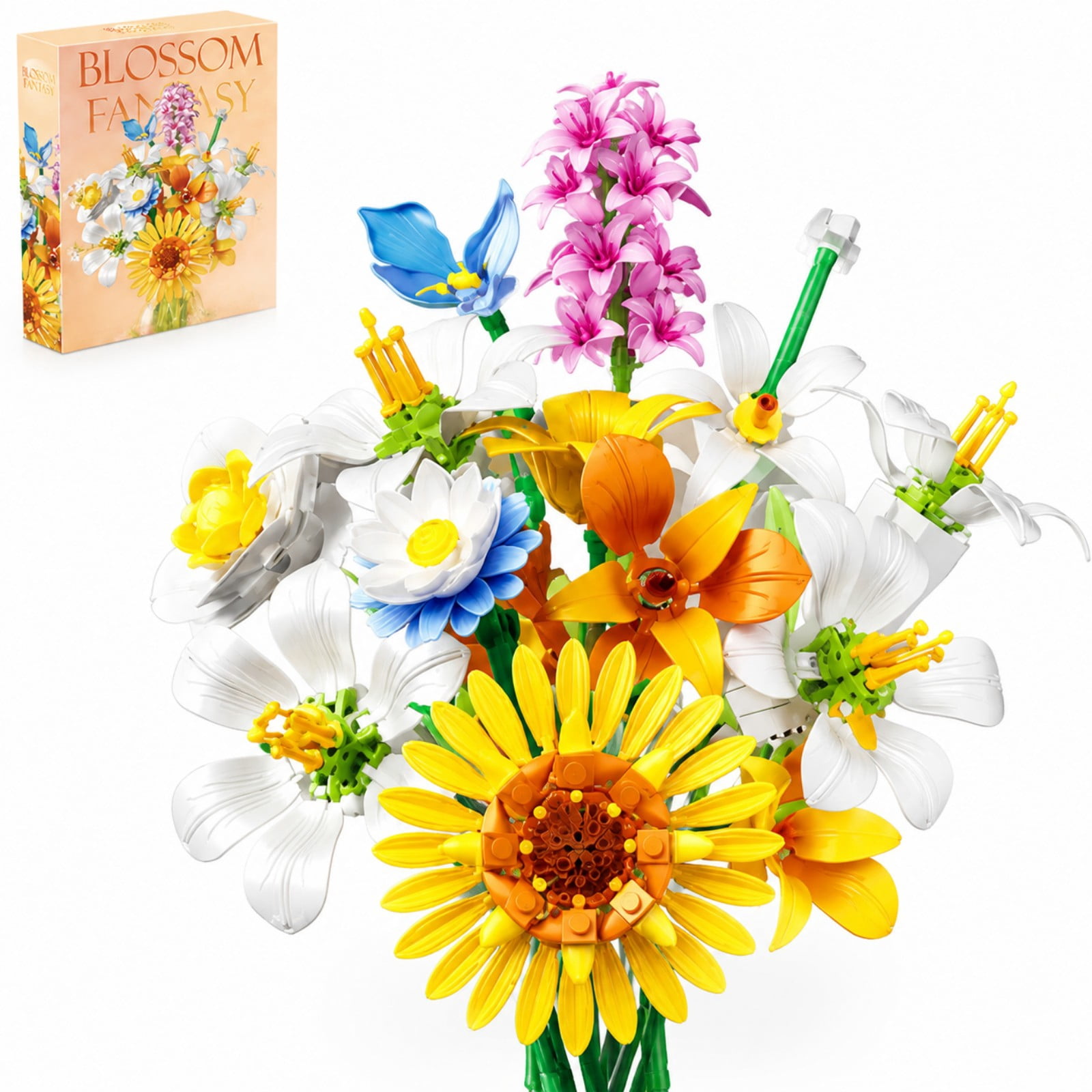 NAYIHOOP Flower Basket Bouquet Building Sets with Rose Sunflower