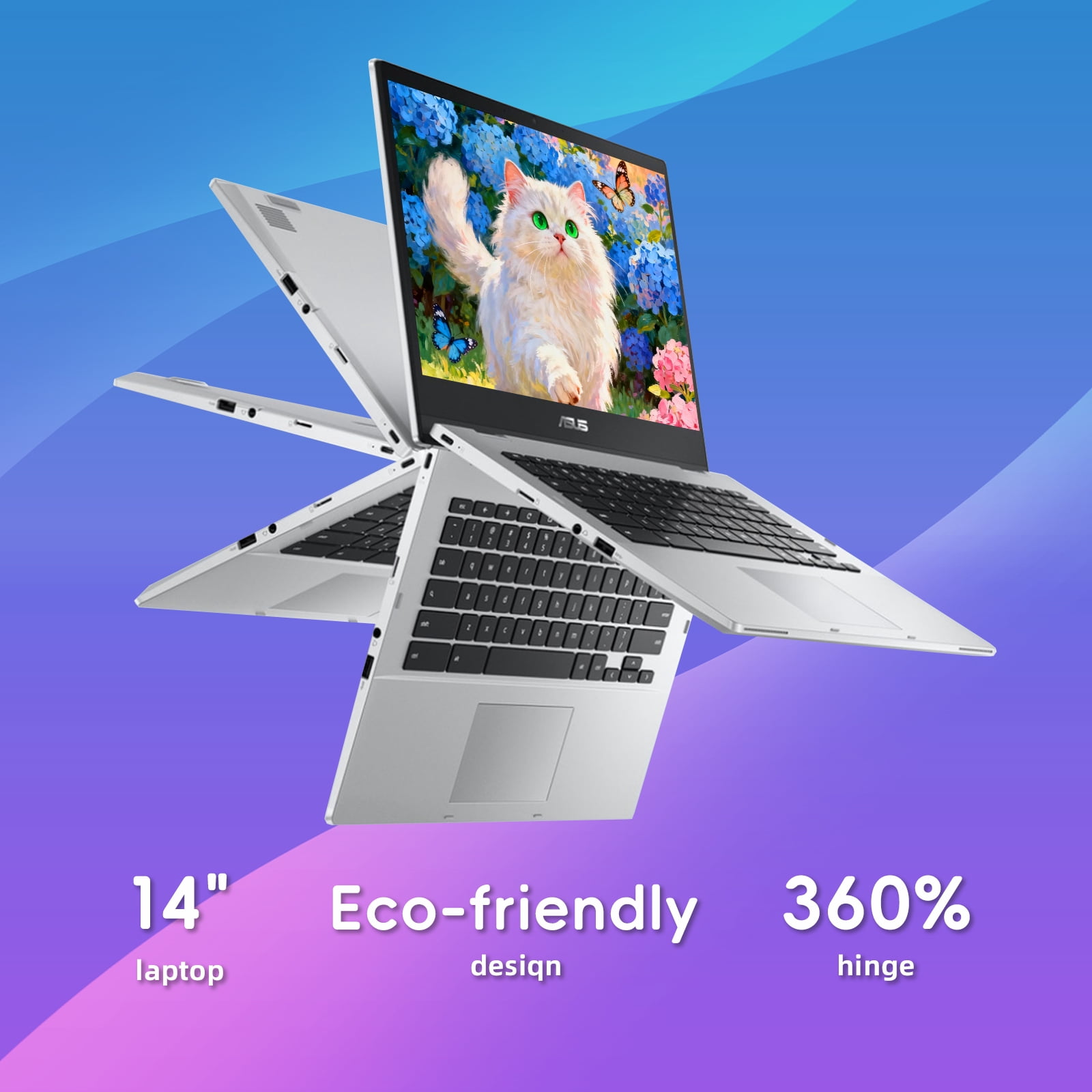 ASUS Chromebook Flip CX1 14" 2-in-1 Chromebook Laptop – Full HD Touchscreen, Intel Celeron N4500, 8GB RAM, 128GB eMMC, Chrome OS, MIL‑STD 810H Durability, Spill‑Resistant Keyboard, Silver