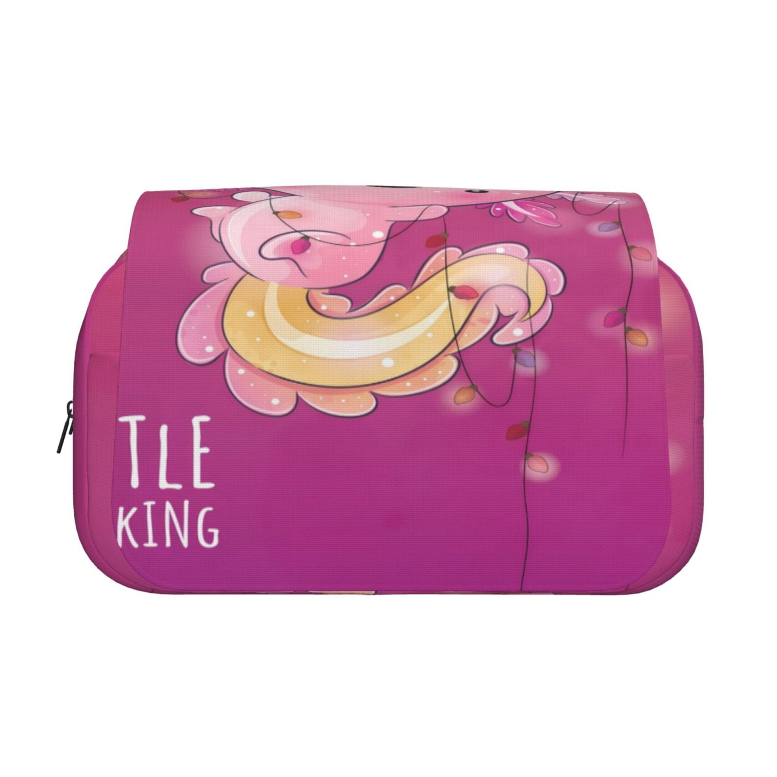 Rateoe Cute Pink Axolotl A Pattern Double Clamshell Pen Case, Storage Organizer with Two Zipper Compartments– Holds Up to 50 Pencils & Pens