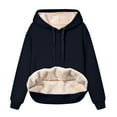 thumbnail image 1 of Gibobby Sudadera en Ligero Sudadera con capucha de lana gruesa para mujer, sudadera con forro polar de terciopelo de invierno, sudadera cálida con cuello en V, ropa interior de manga （Azul marino， XL), 1 of 4