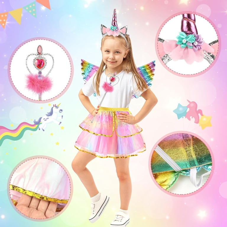Unicorn Dress Up Fairy Costume for Girls,Tutu Skirt with Fairy Wings  Headband Wands Princess Costumes for Birthday Outfit Christmas Halloween  Costume Gift - Walmart.com