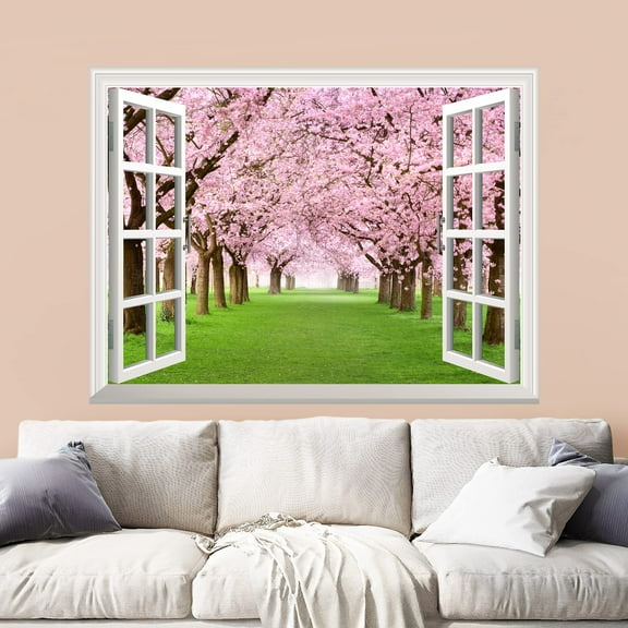 wall26 Removable Wall Sticker/Wall Mural - Cherry Blossom View Out of The Open Window Creative Wall Decor - 24 Inchx32 Inch