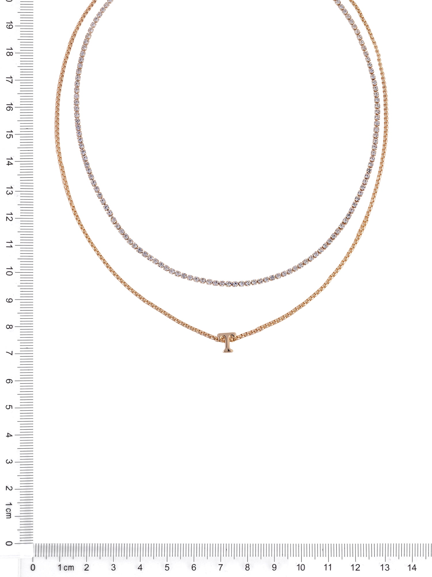 Time and Tru Goldtone 2-Row Rhinestone and Initial "T" Necklace