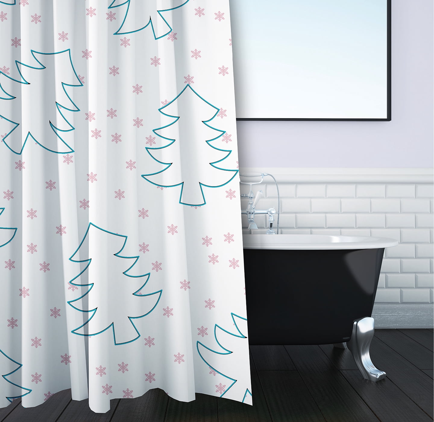 Simply Daisy 70" W x 73" L Tree Outlines Polyester Shower Curtain, Light Pink [1 Ct]