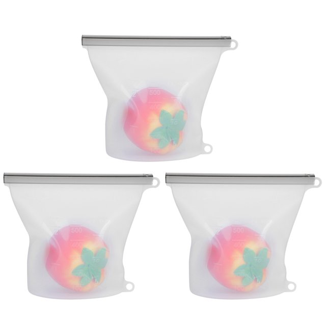 Bolsa de almacenamiento de alimentos, 3 piezas 500 ml Bolsa de frescura de silicona transparente Suministro de cocina Funcionamiento suave