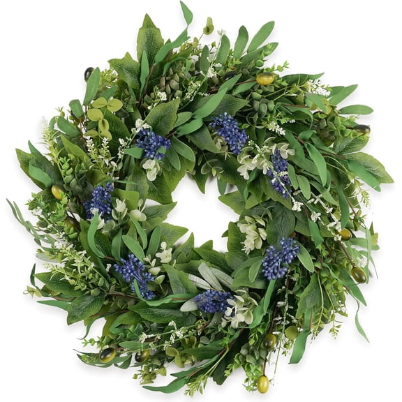 Wreaths for Front Door 22", Door Spring Wreath with Eucalyptus Olive Boxwood Leaves, Greenery Wreath Door Decoration for Spring Summer All Season Home and Outdoor
