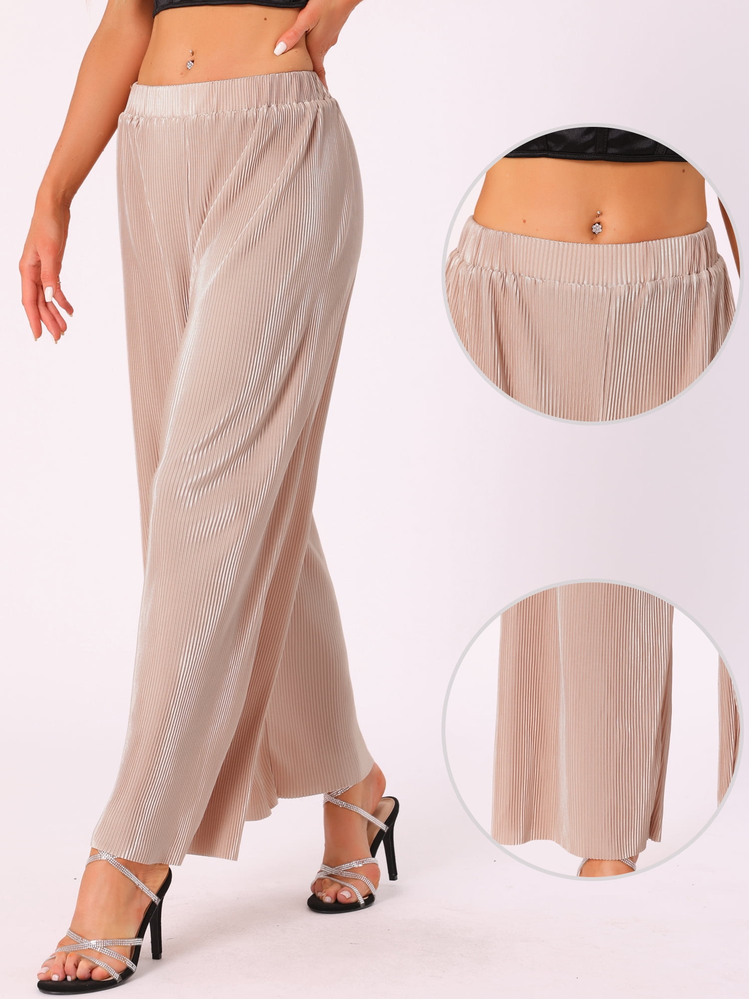 DARING DIVA Women's Elastic High Waist Wide Leg Outfit Trousers L Pink
