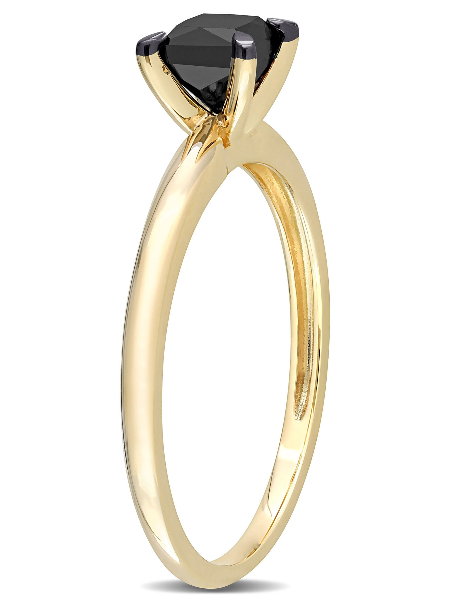 3/4 Carat T.W. Black Diamond 14kt Yellow Gold Square Black Rhodium Plated Solitaire Engagement Ring
