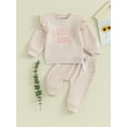 thumbnail image 2 of Wassery Baby Girls Fall Outfits Set 6M 12M 18M 24M 3T Toddler Girls Long Sleeve Letter Print Sweatshirt Sweatpants 2 Piece Casual Autumn Clothing for Kids Girls, 2 of 9