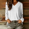 thumbnail image 6 of YUGYXL Women Long Sleeve Shirts Trendy Casual Dressy V Neck Loose Fit Summer Fall Tunic Clothes White Sweatshirt S, 6 of 7