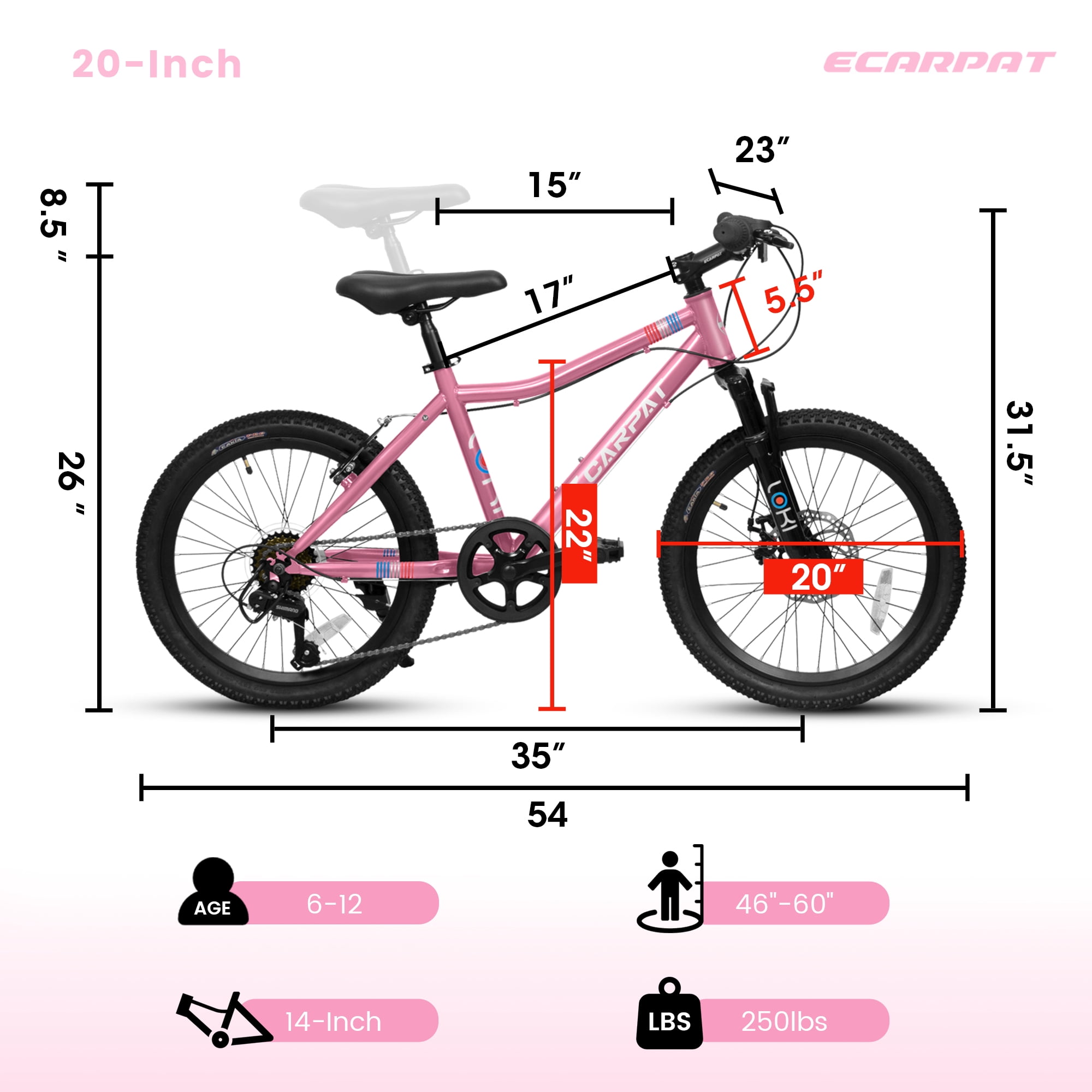 Nyddle 20 Inch Kids'Bike,Boys & Girls Mountain Bike for Ages 8-12,7-Speed Youth Bicycle,Front Suspension,Disc Brake & Rear V-Brake,High-Steel Frame,Pink