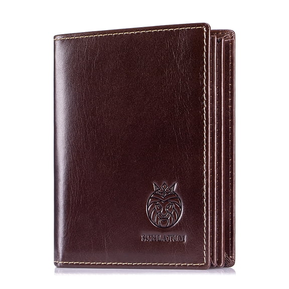 SCHLATUM Men's RFID Blocking Genuine Leather Vertical Bifold Wallet with 15 Card Slots ID Window, Coffee