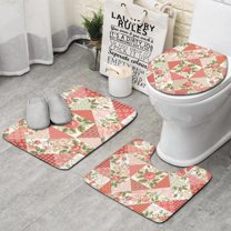 Pioneer Flower Floral Print Pattern Bathroom Rugs Sets 3 Piece,Toilet Cover Set,Absorbent Non Slip Bathroom Mats Sets with U-Shaped Contour Rug Toilet Rug Set