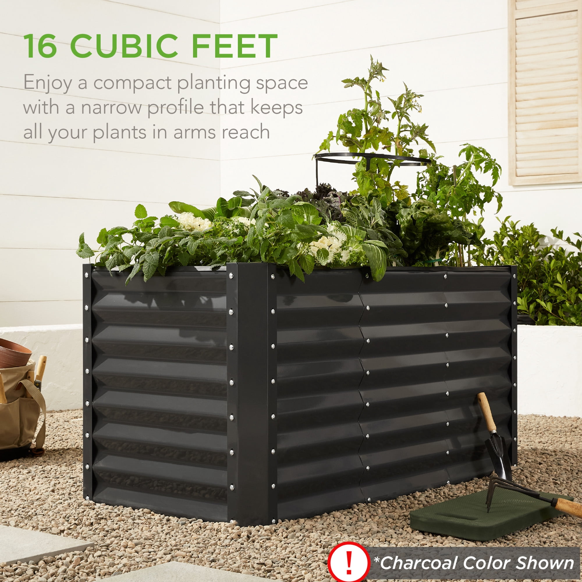 Best Choice Products 4x2x2ft Outdoor Metal Raised Garden Bed for Vegetables Flowers Herbs - Dark Brown Wood Grain