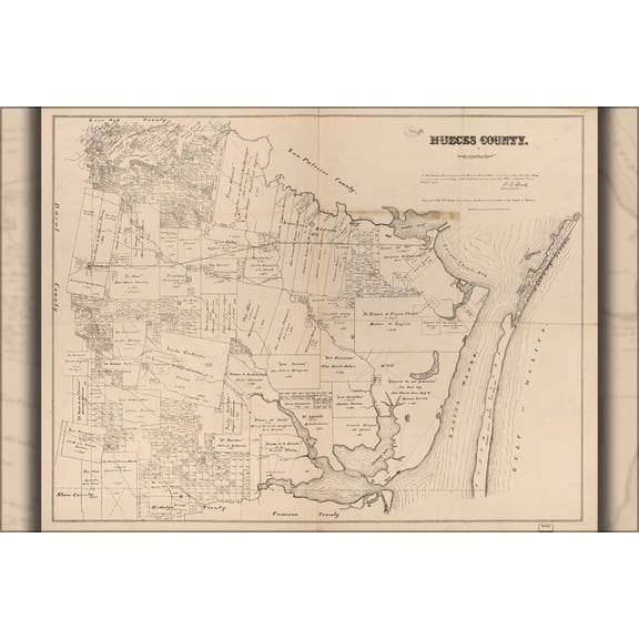 24"x36" Gallery Poster, map of Nueces County. texas 1879