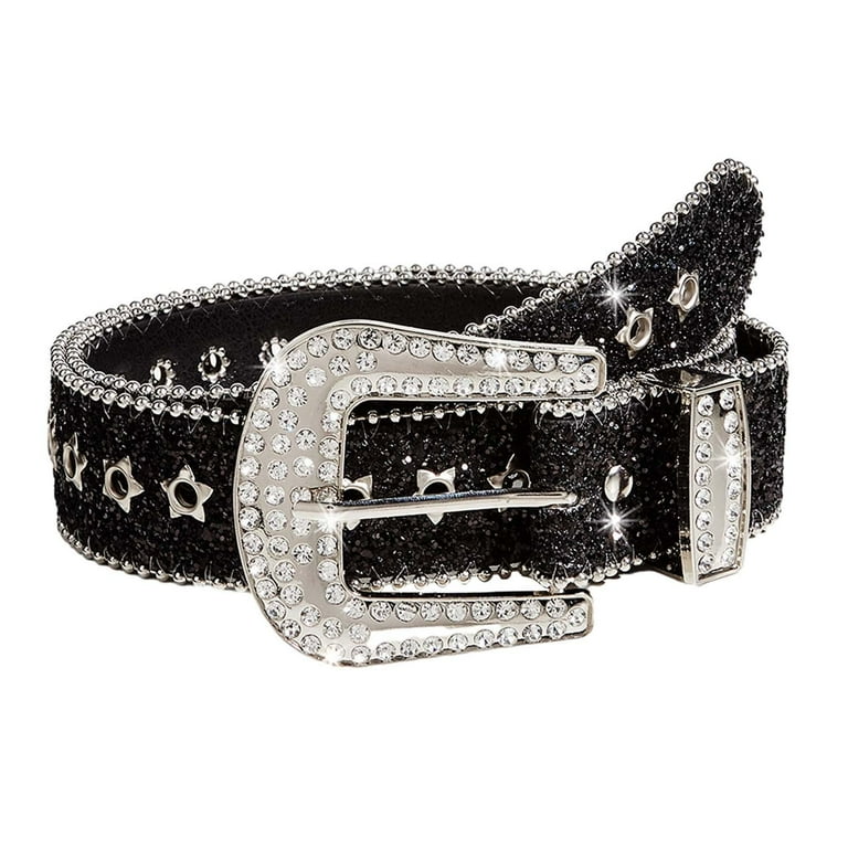 Sharplace Rhinestone Belt Sequin Belt Pin Buckle Adjustable for
