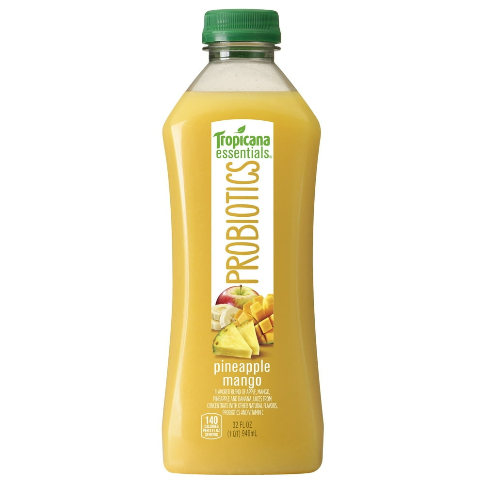 Tropicana Essentials Probiotics Pineapple Mango Juice, 32 oz Bottle