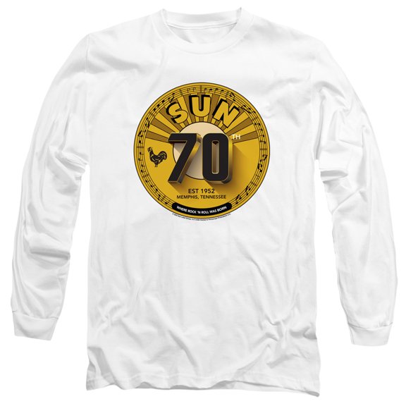 Sun Records 70Th Logo Unisex Adult Long-Sleeve T Shirt (X-Large) White