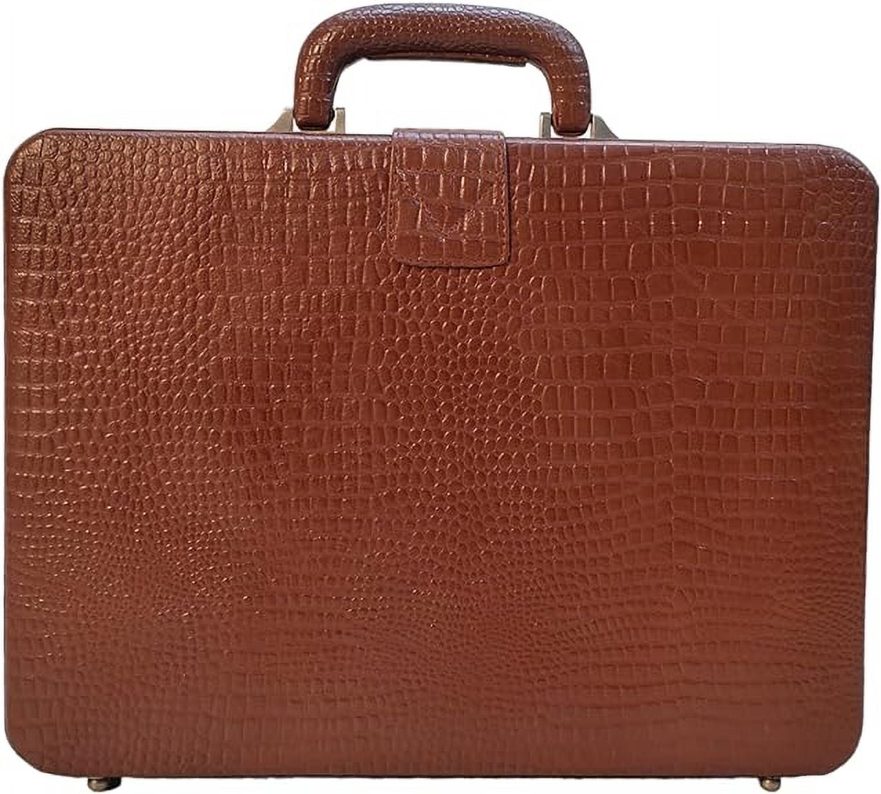 LINDSEY STREET Premium Look Genuine Leather Attache Briefcase for Mens Office Handbag 14 Inch Laptop Case (Tan)