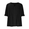 thumbnail image 5 of Womens Plus Size Tops Elbow-Length Puff Sleeve Dressy Blouses Crew Neck Pleated Front Casual Loose Tunic Tops Summer Shirts S-2XL, 5 of 9
