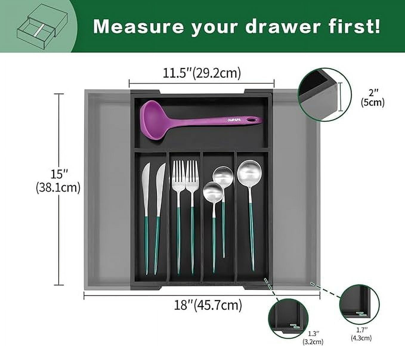 Utoplike Bamboo Black 5-7 Slots Silverware Drawer Organizer, Expandable Kitchen Utensils Drawer Organizer, Cutlery Tray, Flatware Caddy Drawer Insert