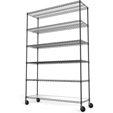 6 Tier Shelf Wire Shelving Unit, NSF Metal Heavy Duty Adjustable Storage Rack with Wheels & Shelf Liners for Commercial Grade Utility Steel Storage Rack, 82"H x 48"L x 18"D 6000lbs Capacity - Black