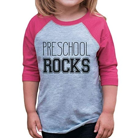 

Custom Party Shop Girls Preschool Rocks School Raglan Tee Pink