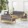 thumbnail image 2 of GDF Studio Plumb Outdoor Acacia Wood 7 Seater Chat Set with Cushions, Teak and Dark Gray, 2 of 13