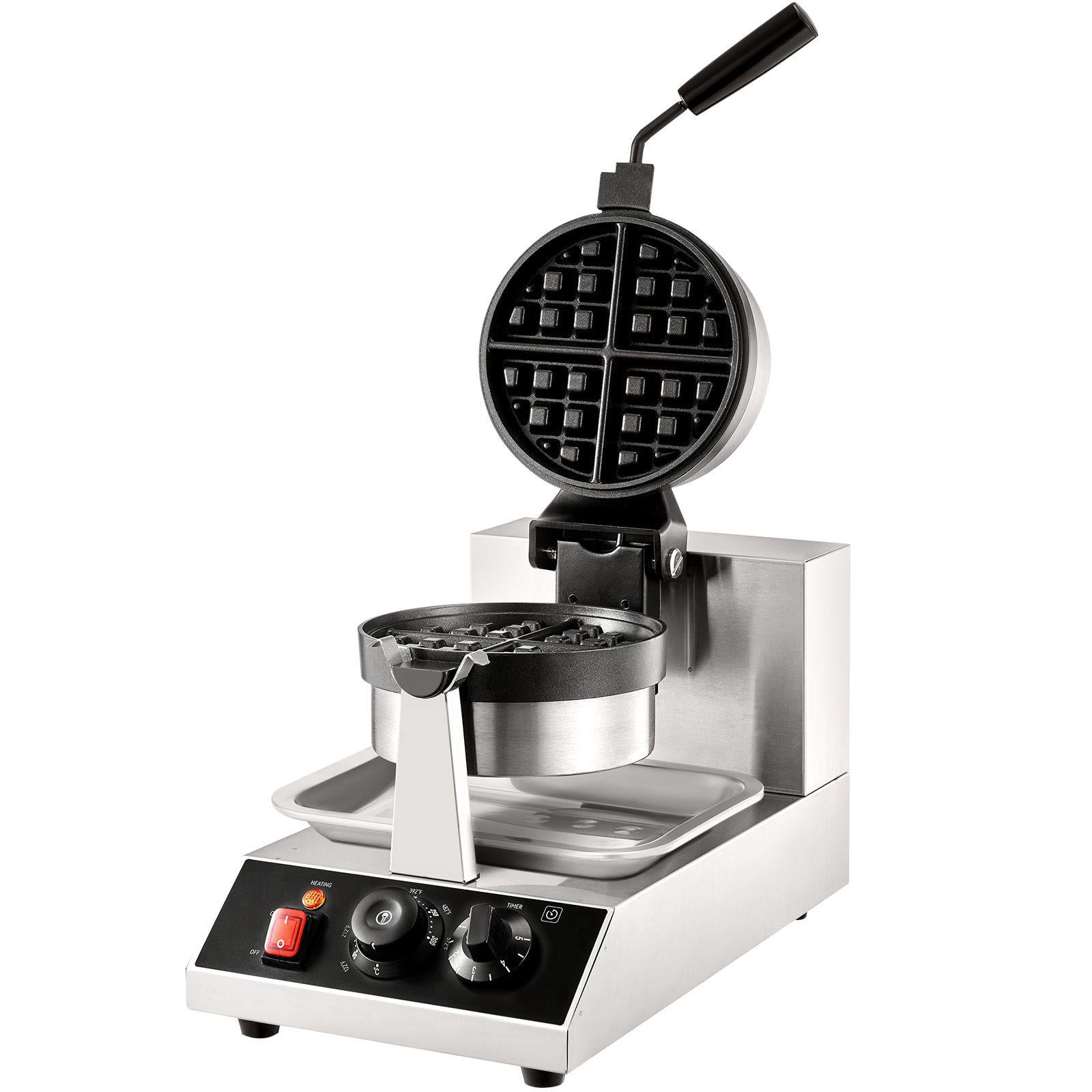 Commercial Waffle Maker 1300W Round Non Stick Teflon Coated Baking Tray Stainless Steel Body Temperature Range 50 300 Degrees Celsius 122 572 Degrees Fahrenheit 120V One Waffle At A Time