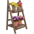thumbnail image 3 of MyGift 2 Tier Rustic Brown Wood Planter Pot Display Stand, 3 of 7