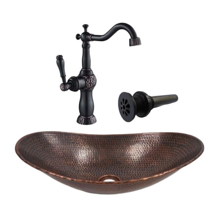 18" Oval Copper Vessel Bath Sink (Combo)
