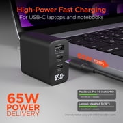 HyperGear SpeedBoost 65-Watt USB-C PD Tri-Port GaN Laptop Wall Charger with PPS and Digital Display (Black), 16299