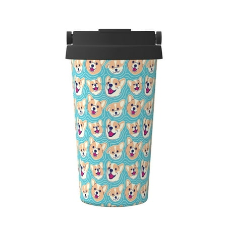 

Susaid Cute Corgi Head Print Coffee Travel Mug Insulated Coffee Mug with Lid Leakproof Coffee Thermos Coffee Tumbler for Hot&Cold Drinks