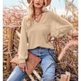 thumbnail image 4 of Solid Color V Neck Patch Pocket Waffle Knit Sweater for Women Beige Medium, 4 of 5