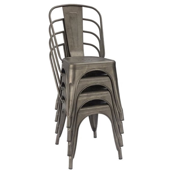 Lacoo Metal Dining Chair Indoor-Outdoor Use Stackable Classic Trattoria Chair Chic Dining Bistro Cafe Side Metal Chairs Set of 4, Sliver