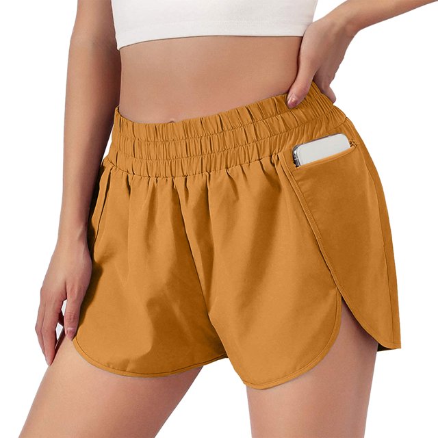 Women's Quick-Dry Running Shorts Sport Layer Elastic Waist Active Workout Shorts with Pockets