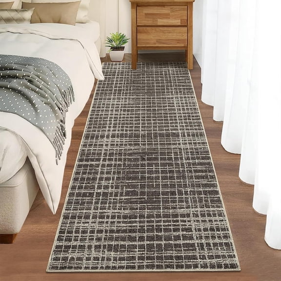 Abstract Runner Rug 2x6, Washable Non Slip Soft Low Pile Carpet for Hallway Kitchen Bathroom Entryway Bedroom,Brown tone