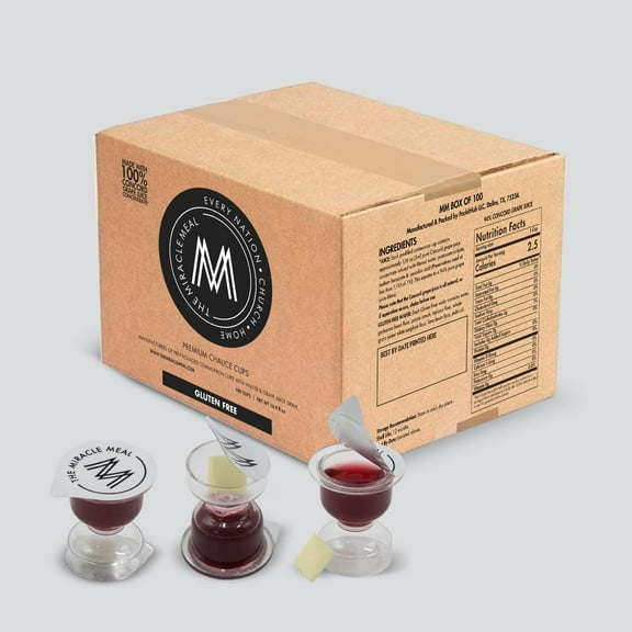 MM Pre Packaged Gluten Free Premium Chalice Communion Cups | Box of 100 with juice and Gluten Free wafer