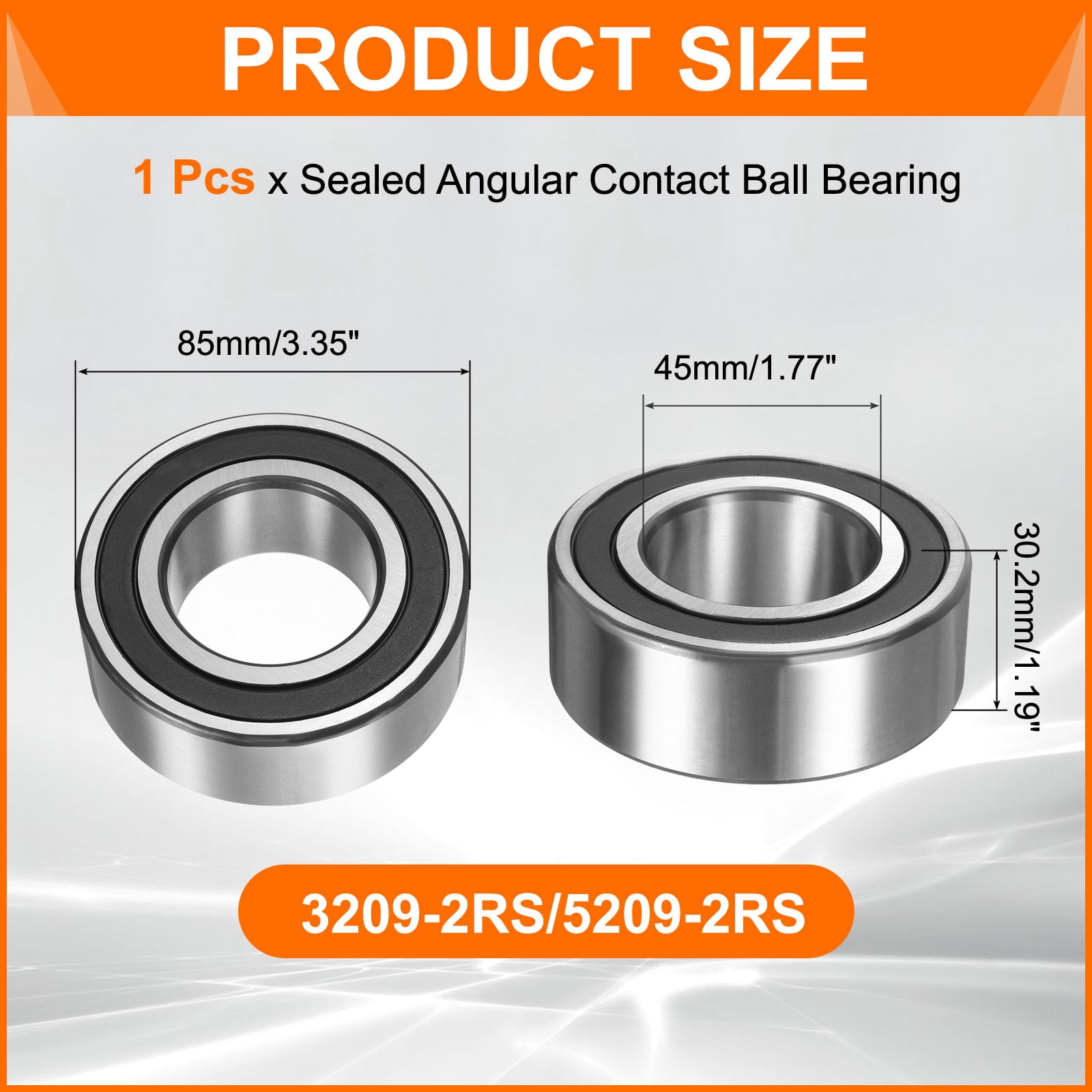 Uxcell 3209-2RS/5209-2RS Double Row Sealed Angular Contact Ball Bearing, 45 x 85 x 30.2mm Ball Bearings for Electric Motor, Pumps, Compressors, Agricultural Machinery