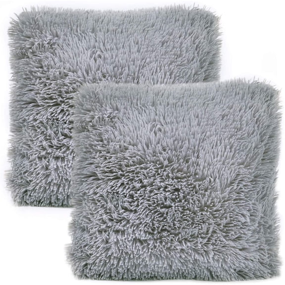 Pack of 2, Decorative Plush Luxury Series Faux Fur Throw Pillow Case Cushion Cover 18" x 18"(Gray)