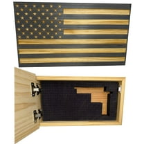 Wood Gray Carved American Flag 2-3 Gun Storage Magnetic Lock Pistol Safe Cabinet Decor