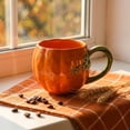 thumbnail image 5 of Qocolcyl 3D Pumpkin Shaped Ceramic Coffee Mug, Embossed Vine Handle Orange Fall Harvest Drinking Cup 320-380ml, Novelty Water Mug For Daily Kitchen Office Use Halloween Thanksgiving Table Decor, 5 of 8