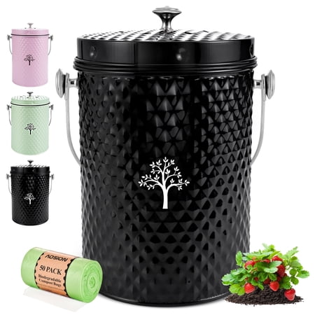 AOIOSN Countertop Compost Bin Kitchen，Odorless Indoor Compost Bin with Lid and Compost Bags Compost Bucket Composter Container for Food Waste Black