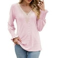 thumbnail image 2 of Baqcunre Long Sleeve Shirts For Women Womens Long Sleeve Tees For Womens V Neck Lace Patchwork Long Sleeve Casual Shirts Blouses Tops Womens T Shirts Womens Blouses Pink XL, 2 of 9