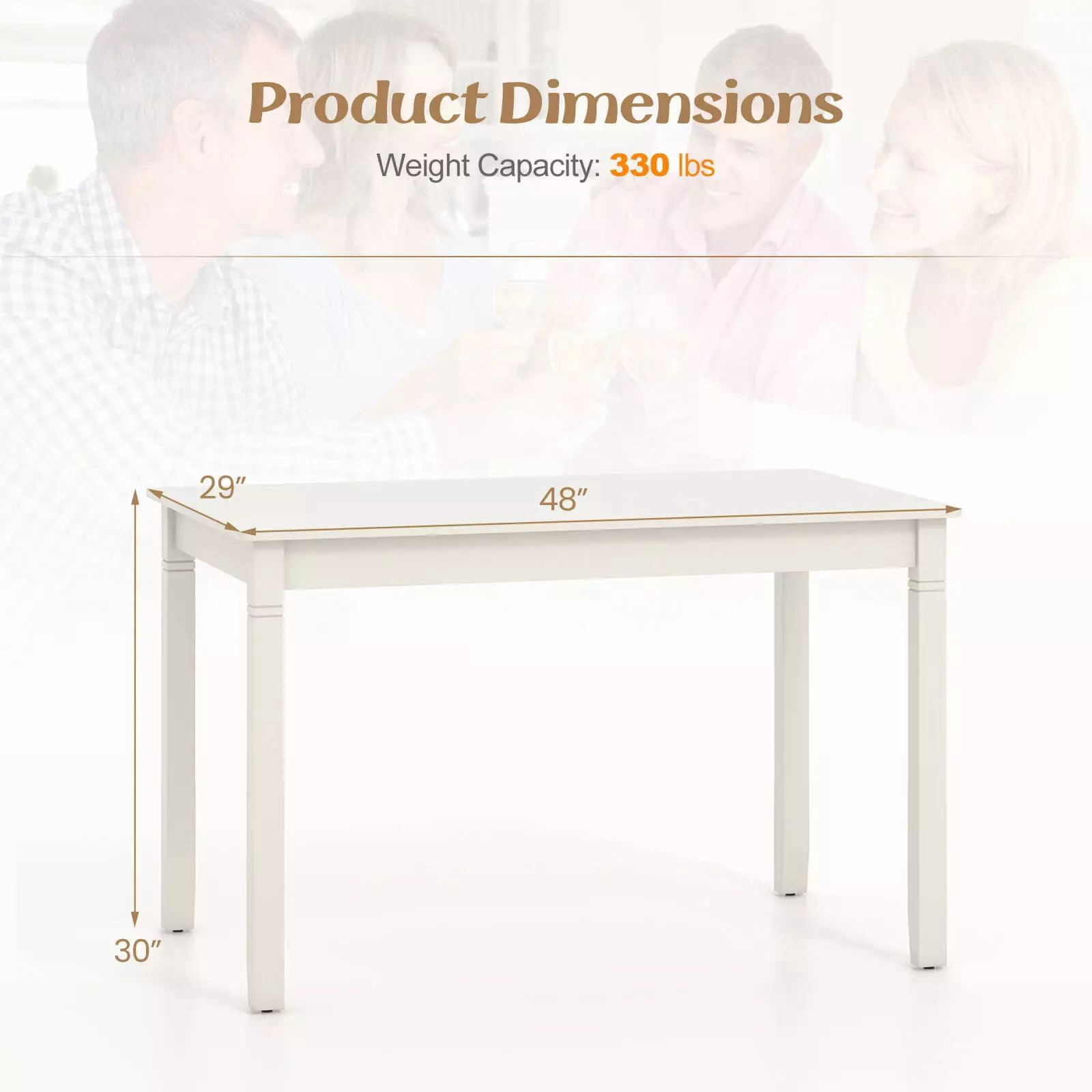 Harmijoy 4-Person Wooden Dining Table, 48 "Rectangular Kitchen Table with Rubber Wooden Legs, Minimalist Dining Table in Small Space Apartment Farmhouse,White