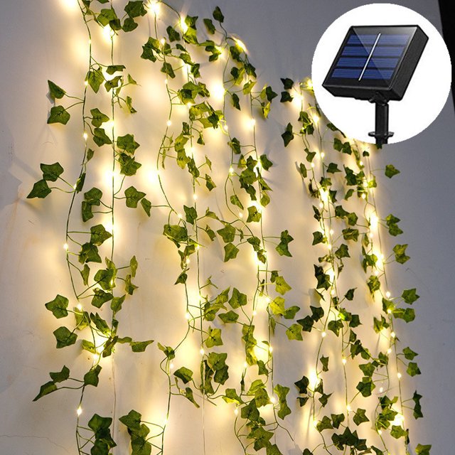 Guirnalda de luces Led de hojas artificiales solares, decoración navideña, cortina para habitación al aire libre, lámpara, decoración de jardín para fiesta de boda