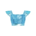 thumbnail image 3 of Choomomo Sequin Flutter Sleeve Dance Crop Top for Girls Square Neck Sparkly Dance Top for Stage Show & Recital Light Blue 12, 3 of 7